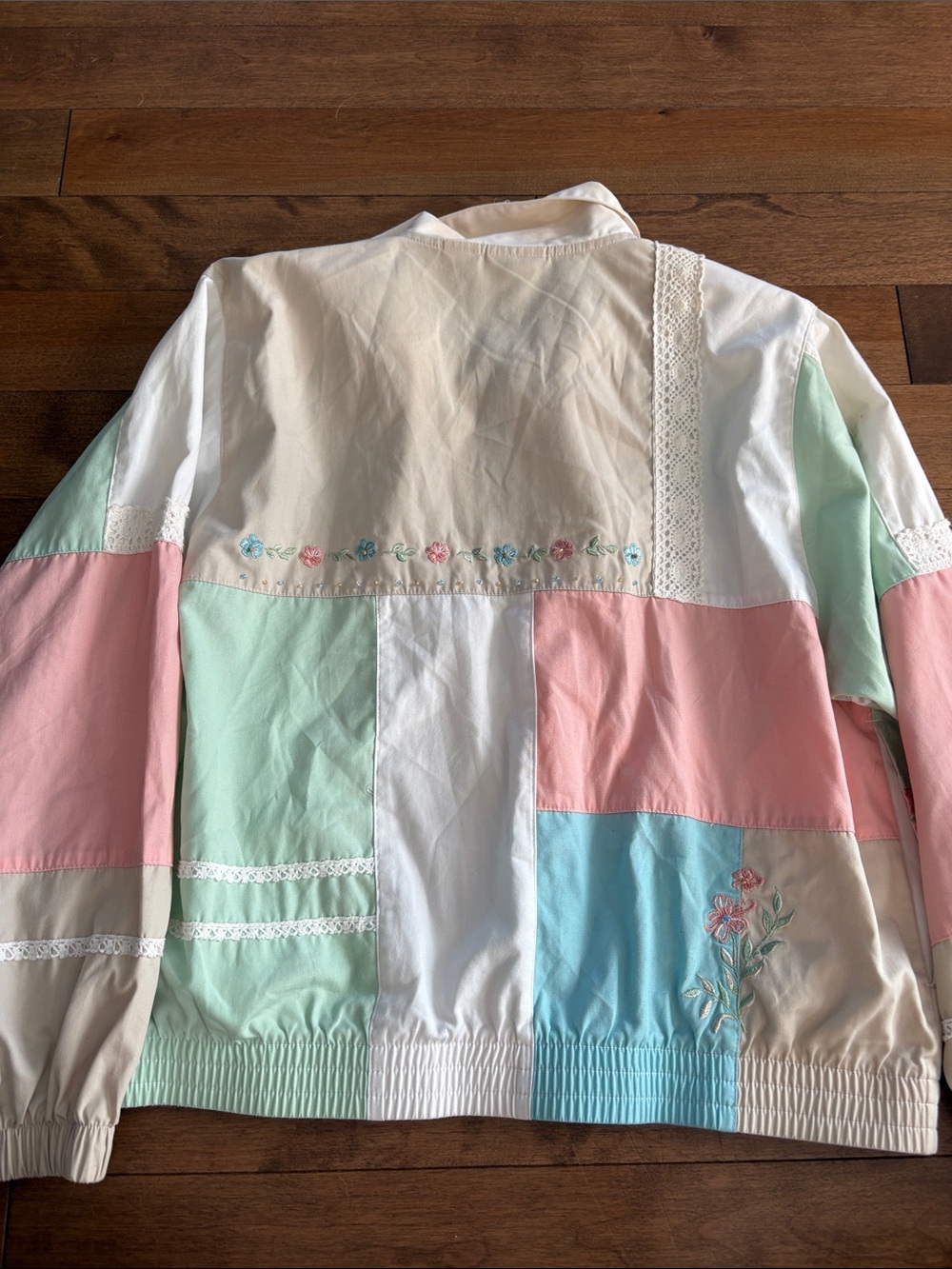 Vintage Pastel Patchwork Bomber Jacket in Pink, Mint, Blue & Cream - Cottagecore - Picture 13 of 13